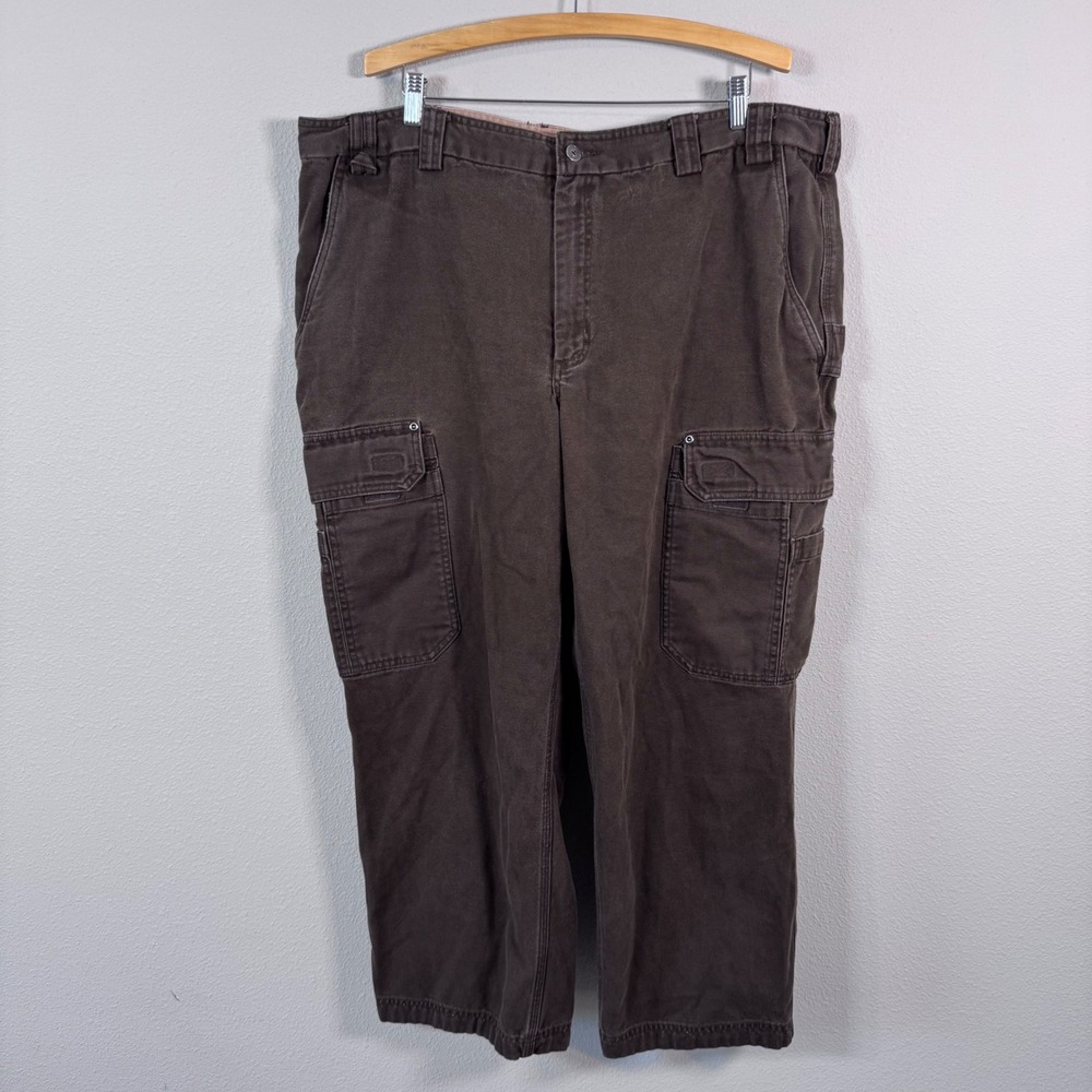 Duluth Trading Co Fire Hose Relaxed Fit Cargo Canvas Pants Mens 46x30 Dark Brown
